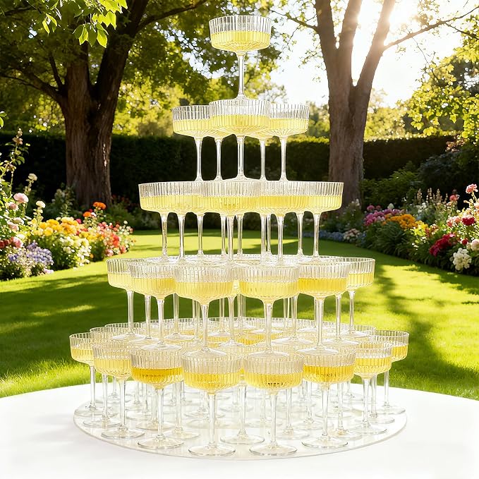 LIYH 20 Pcs Plastic Martini Glasses 10 Oz Disposable Martini Glasses Cocktail Coupe Plastic Champagne Tower Disposable Wine Cups Perfect for Bar Cocktails Parties Birthday - Gold Edge