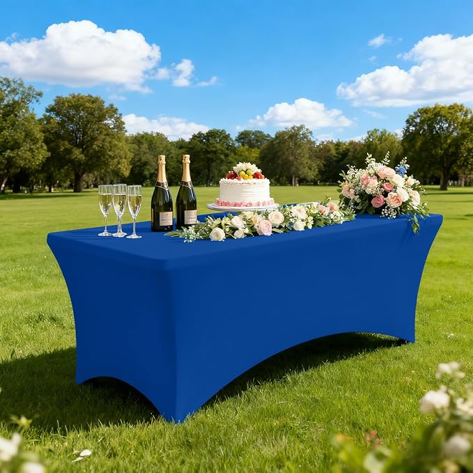 Moosfor Spandex Elastic Fitted 6FT Rectangle Tablecloth 6 Pack, Stretch Washable Reusable Table Cover for Outdoor Picnic, Dining, Wedding, Banquet & Party Events (Blue, 72Lx30Wx30H Inch)