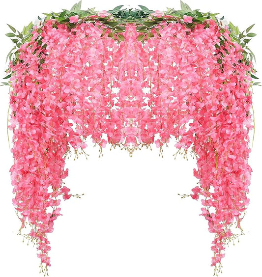 3 Pack 18FT Wisteria Artificial Flower Garlands Pink Wisteria Hanging Flower Vine Faux Wisteria Garland Silk Wisteria Flower Arch for Wedding Arch Party Ceremony Wall Backdrop Decoration