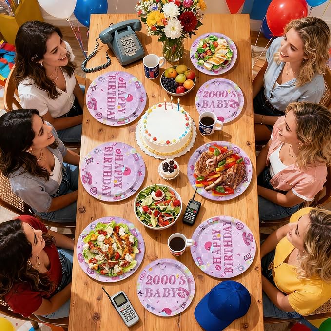 96Pcs 2000s Birthday Party Decorations Y2k Hot Pink Bday Plates and Napkins Disposable Early 2000s Theme Tableware Set for 00s Girls Teen Y2k Birthday Hot Pink Bachelorette Party Supplies Serves 24