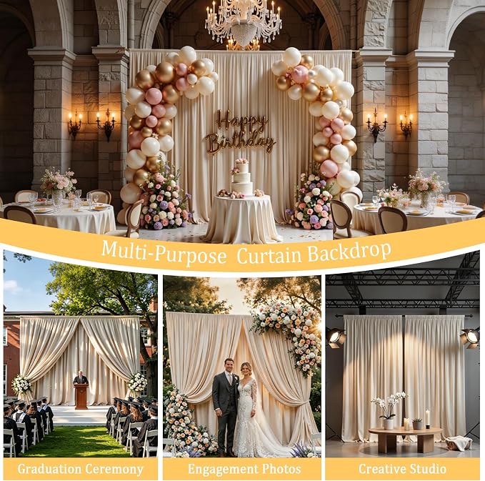 Gallety Warm Ivory Backdrop Curtains for Wedding, Polyester Photography Backdrops Curtain - 20FT x 10FT Wall Curtains with Rod Pockets for Celebration,Birthday, Baby Baptism,Graduation Decorations