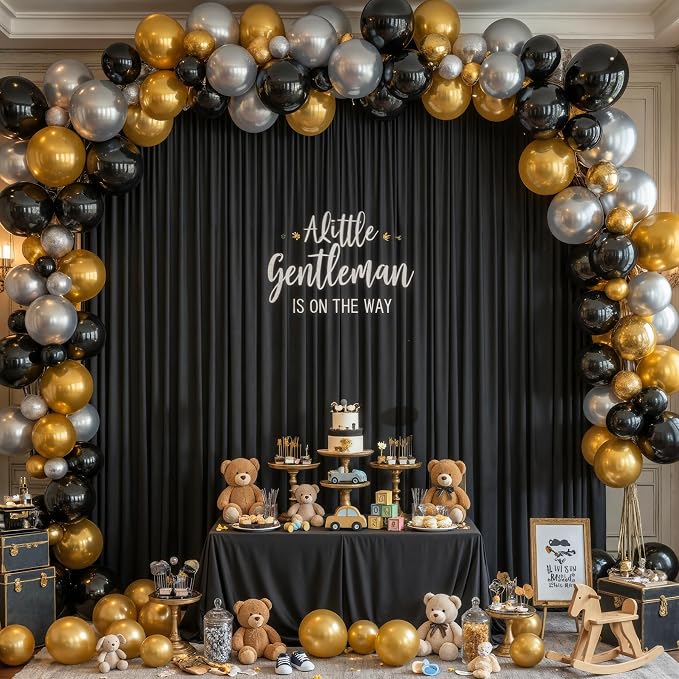 20x10ft Black Photo Backdrop Curtains for Parties Birthday Wrinkle Free Polyester Photoshoot Curtains Drapes Backdrop for Weddings Anniversary Graduation Stage Photography Background 4 Panels 5x10FT
