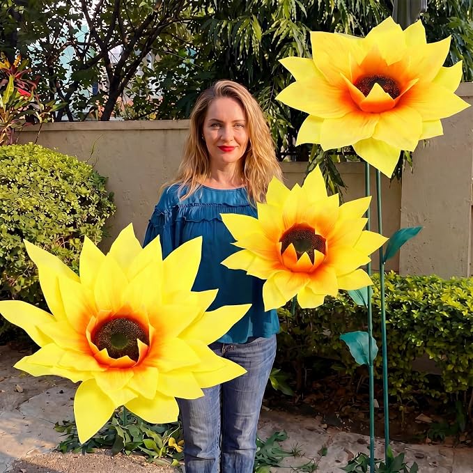 Norme 3 Pcs Giant Sunflower 12, 16, 20 Inch Large Sunflower Yellow Petals Big Paper Flowers Giant Flower for Graduation Decorations, Wedding, Home Decor, Birthday