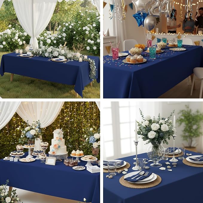 Fixwal 6 Pack Navy Blue 70 x 120 Inch Rectangle Tablecloths, Reusable Heavy Duty Washable Polyester Table Covers, Stain and Wrinkle Resistant for 6-8 Ft Tables, Wedding, Party, Baby Shower, Birthday