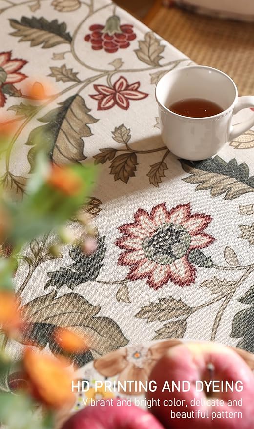 ISAENNE Designer Vintage Linen Tablecloth Rectangular,79"x55"-Ratina | French Elegant Printed Table Cloth for Rectangle Table,Floral Pattern,Decor,Heavyweight,Dining Room,Kitchen,Thanksgiving