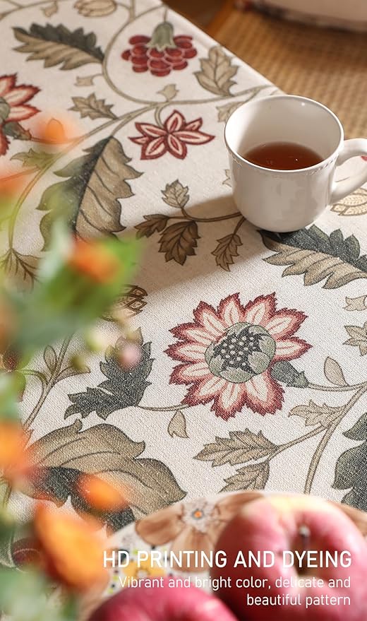 ISAENNE Designer Vintage Linen Tablecloth Rectangular,71"x55"-Ratina | French Elegant Printed Table Cloth for Rectangle Table,Floral Pattern,Decor,Heavyweight,Dining Room,Kitchen,Thanksgiving
