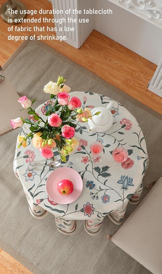 ISAENNE Designer French Linen Round Tablecloth,Diameter 55"-Daffy | Vintage Elegant Table Cloth for Round Table,Floral Pattern,Decoration,Heavyweight,Dining,Kitchen,Tea Party,Thanksgiving