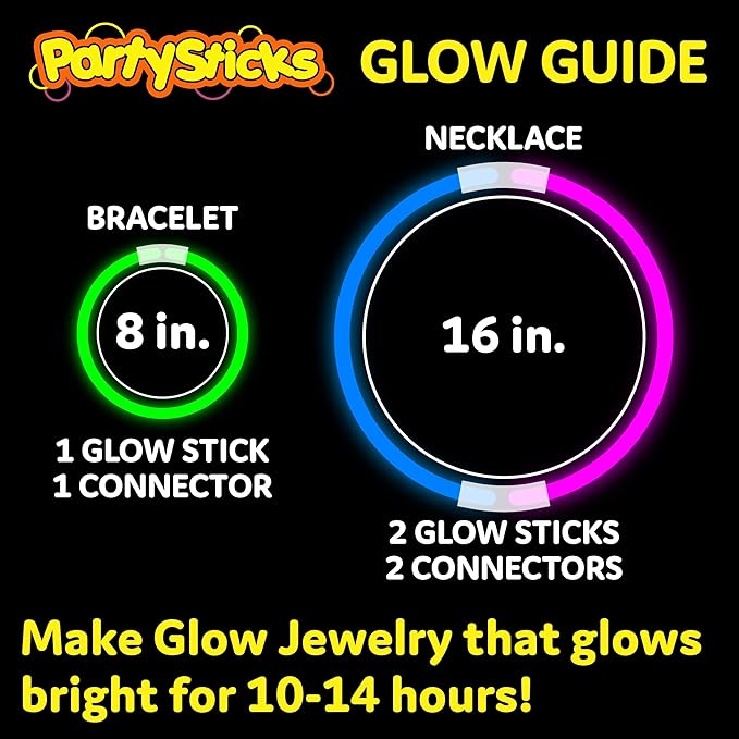 PartySticks Glow Sticks Party Supplies 1000 pack - 8 Inch Glow in The Dark Light Up Sticks Party Favors, Glow Party Decorations, Neon Party Glow Necklaces and Glow Bracelets with Connectors