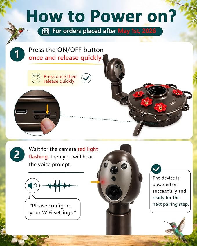LUJII Smart Hummingbird Feeder with Camera, Hand Blown Glass for Outdoor Hanging, Solar WiFi Feeder with Live View App, 6 Feeding Ports, Leak-Resistant Design, Ant Moat & Gift Box, 28 fl oz, Red