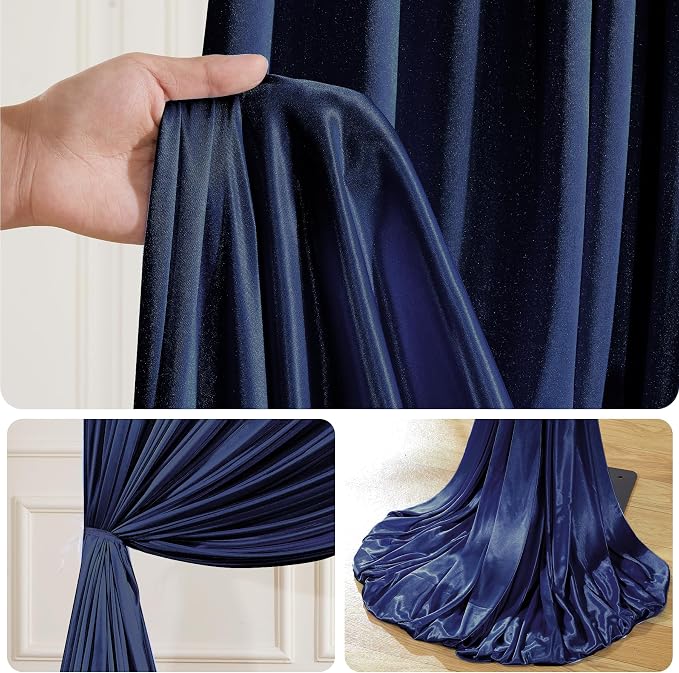 10x10 ft Navy Blue Glitter Backdrop Curtain for Parties, Wrinkle Free Glitter Photo Backdrop Drapes 2 Panels 5x10FT Shimmer Back Drop Cloth for Wedding Birthday Christmas Photography Background Decor