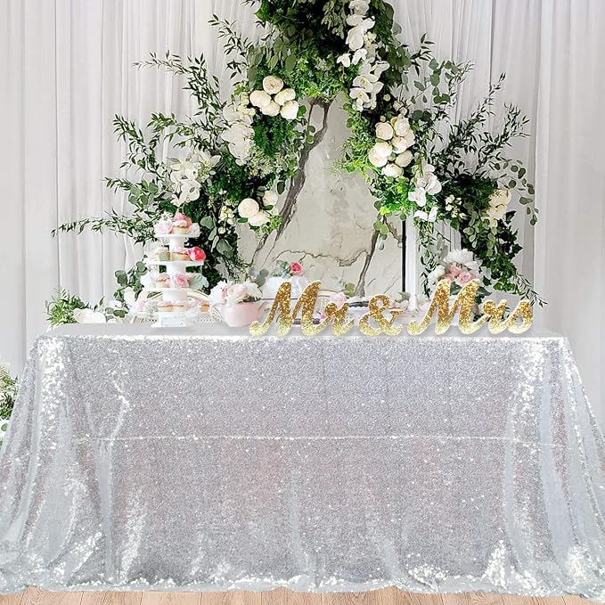 ShiDianYi Select Your Sale 84''108''Silver Sequin Tablecloth, Wedding, Bling, Event, Decor, Sparkle, Party -m1020 (84x108-Inch)