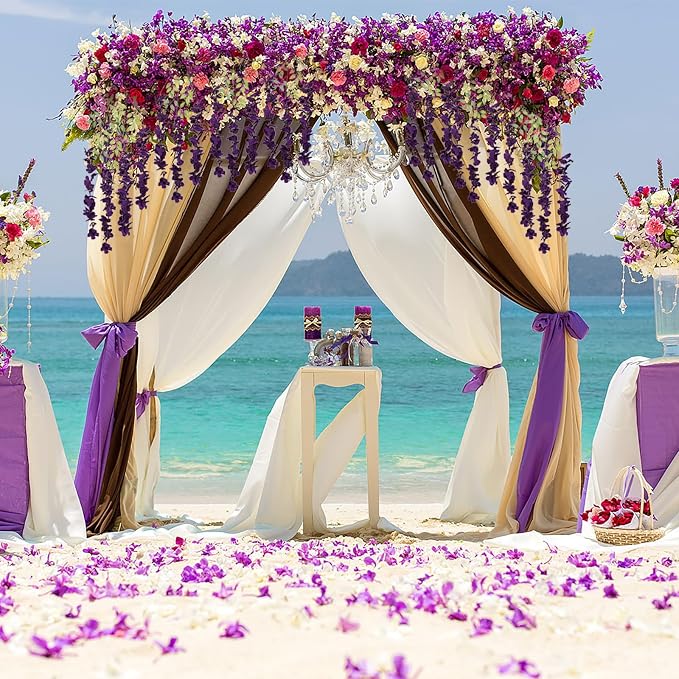 3.6ft 12PCS Artificial Wisteria Hanging Flowers Faux Wisteria Flower Vines Garland Silk Flowers Garland Fake Hanging Flowers String for Wedding, Garden, Wall Decoration (Dark Purple)