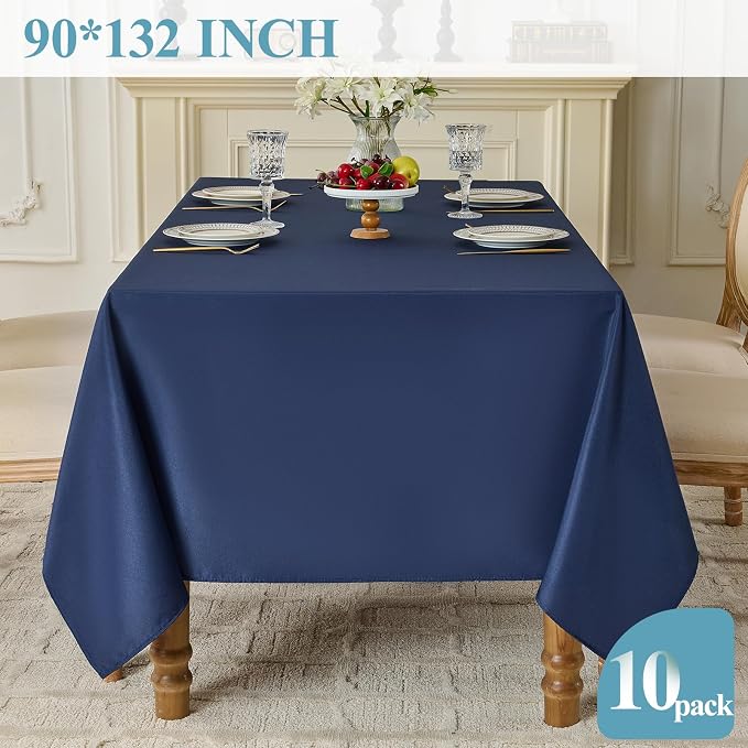 VidaFete Tablecloth 10 Pack 90 * 132inch Rectangle Table Cloth Polyester, Stain Wrinkle Resistant Rectangular Polyester Table Cover for Kitchen Dinning Party Wedding Buffet Decoration(Navy Blue)