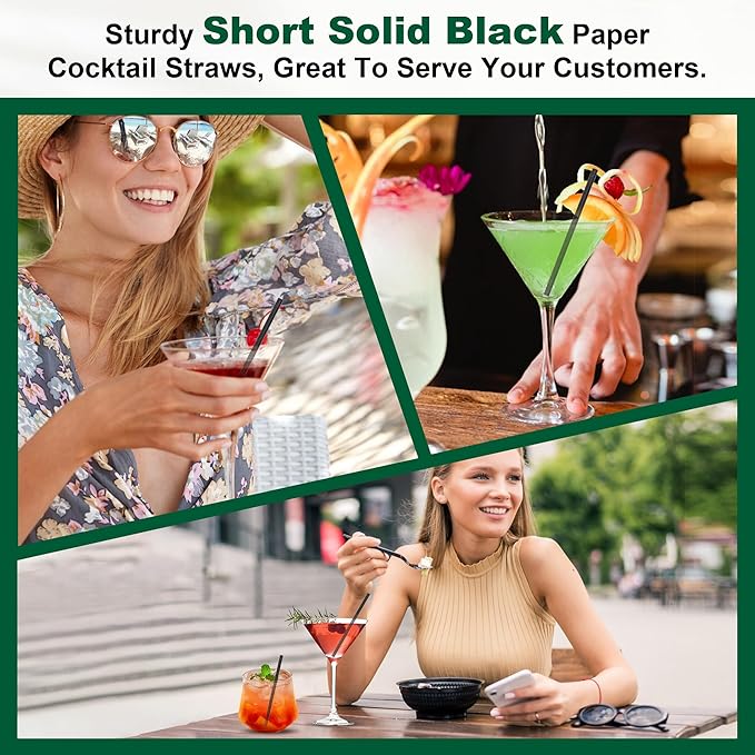 5 inch Disposable Black Paper Cocktail Straws Bulk (Case of 4,000 ct.) - for Cocktail, Coffee, Short Drinks, Bars, Restaurants
