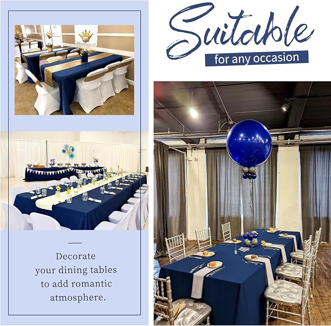 Showgeous 8 Pack Navy Blue Rectangle Tablecloths 90 x 132 Inch, Wrinkle & Stain Resistant, Polyester, Perfect for 6ft Table, Weddings, Parties