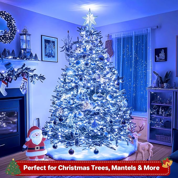 FairyGlim Christmas String Lights Plug in,33FT 100 LED String Lights with 8 Modes & Timer, Xmas Decorations for Trees Wreath, Outdoor Indoor Yard Garden Party Decor, Blue