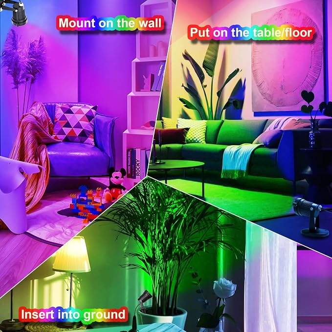 FZWLE Christmas Spot Lights Indoor, 5W RGBW Uplighting 16 Color Changing Up Lights Indoor with Remote Control, Plant Spotlight Decorative (2 Pack with Base and Stake)
