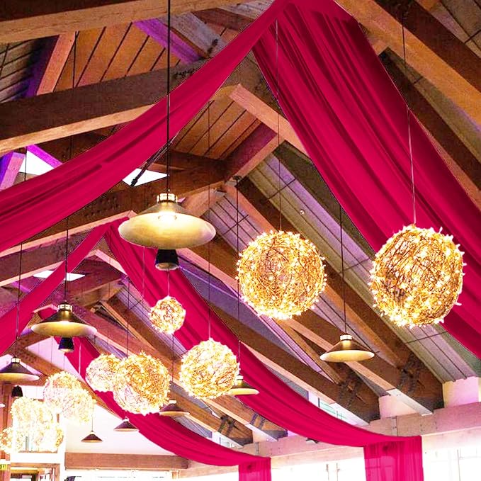 FOTSHARER Hot Pink Ceiling Drapes for Weddings Sheer Ceiling Curtains 4 Panels 5x20FT Chiffon Fabric Fuchsia Draping Fabric for Wedding Arch Tulle Backdorp for Drapes Curtains Satge Reception Decor