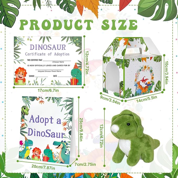 63 Pcs Adopt a Dinosaur Pet Party Favors Adopt an Animal Party Favor Include 20 Mini Dinosaur Stuffed Animals 20 Foldable Boxes 20 Cards 1 Adopt Sign 2 Fence for Adopt a Pet Party (63Pcs Dinosaur)