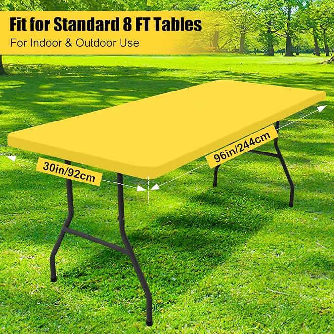 Smiry 6 Pack Rectangle Picnic Table Cloth, Waterproof Elastic Fitted Tablecloths, Washable Polyester Rectangular Patio Table Cover for Camping, Indoor and Outdoor (Yellow, 30"x96")
