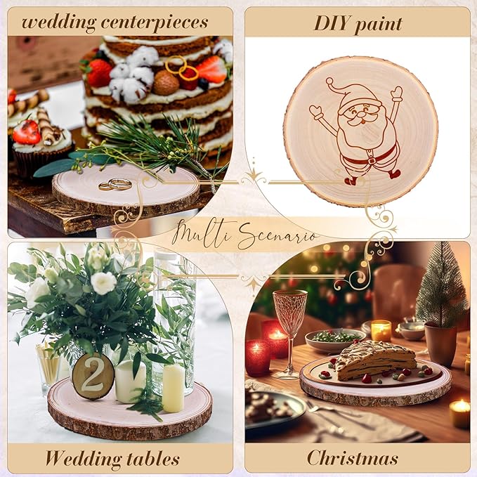 Tioncy 10 Pack Large Wood Slices for Centerpieces Unfinished Rounds Wood Slabs for Tables Decor Natural Wooden Circle for DIY Crafts Rustic Wedding Centerpiece Decor (8-9 Inch)
