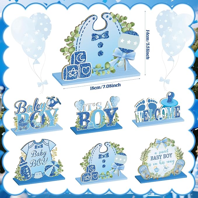 It's a Boy Baby Shower Centerpieces Baby Shower Table Centerpieces Bloom Table Display with Letters A Sweet Baby Boy is on His Way Gender Reveal Decorations for Boy Birthday Supplies (Wooden)