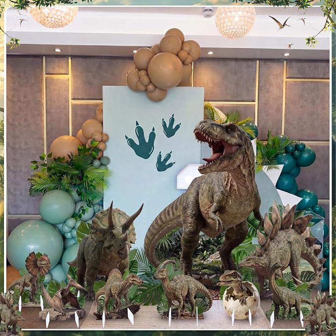 9 Pcs Realistic Dinosaur Party Decorations Set, Large Dinosaur Cutouts with Stand, Jurassic Theme Birthday Decor, Photo Props for Party Supplies