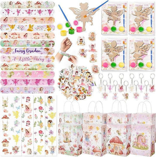 Vanblue 140 Pcs Fairy Party Favors Floral Fairy Themed Birthday Decorations Supplies Goodie Bag Stuffers Gift Bags for Girls,DIY Crafts and Classroom Rewards