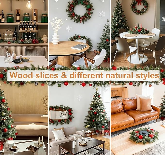 6.5-8 inch Wood Slices for Centerpieces, 6 Pcs Natural Wood Centerpieces for Tables with Bark, Rustic Wood Circles for Crafts Arts Party, Christmas Decorations and Wedding Centerpiece