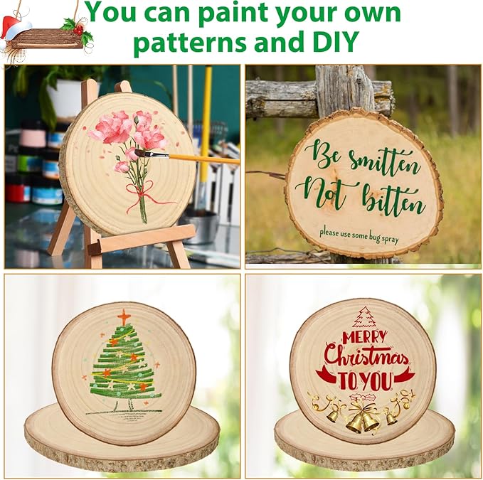 WOPPLXY 8 Pcs Large Unfinished Wood Slices for Centerpieces, 9-10 Inches Wood Rounds for Tables Decor Round Wooden Discs, Wooden Slices Rustic Wood Slabs for DIY Crafts, Wedding,Christmas,Table Decor