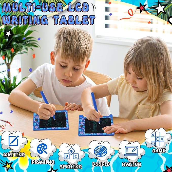 Nezyo 12 Pack Hawaiian Party Favors LCD Writing Tablet for Kids 4.4 Inch Cartoon Themed Drawing Tablet Erasable Reusable Electronic Drawing Pads for Birthday Supplies Gifts Goodie Bags Stuffers