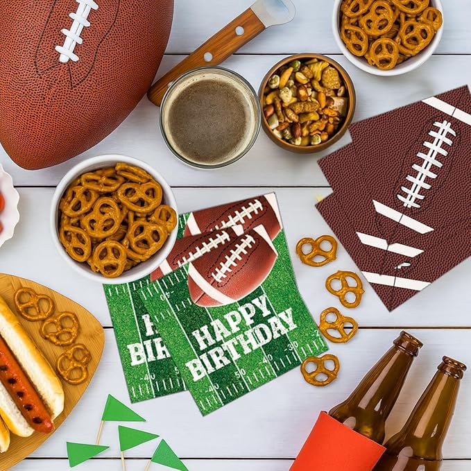 Football Birthday Party Decorations Includes Plates, Napkins, Cups, Banner, Balloons, Touchdown Tablecloth for Football Birthday & Tailgate Party Decorations, Serves 24