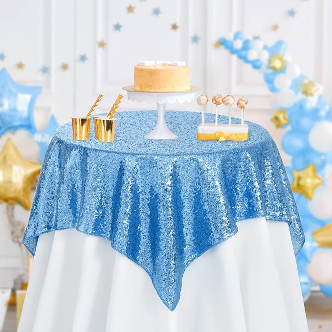 B-COOL Sequin Tablecloth Shimmery Tablecloth Tabletops for Tables Baby Blue Shimmer Table Fabric for Wedding Christmas Birthday Decoration 50x50 Inch