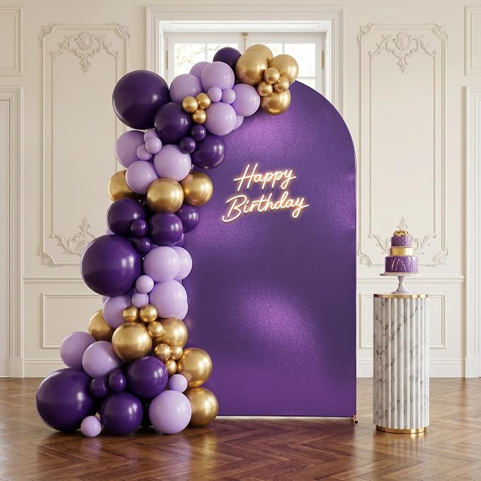 Shimmer Purple Arch Backdrop Cover 7.2FT with Zipper,Thick Soft Stretchy Sequin Glitter Spandex Fitted Chiara Cover for Wedding Birthday Baby Shower Graduation Party Photo Backdrop