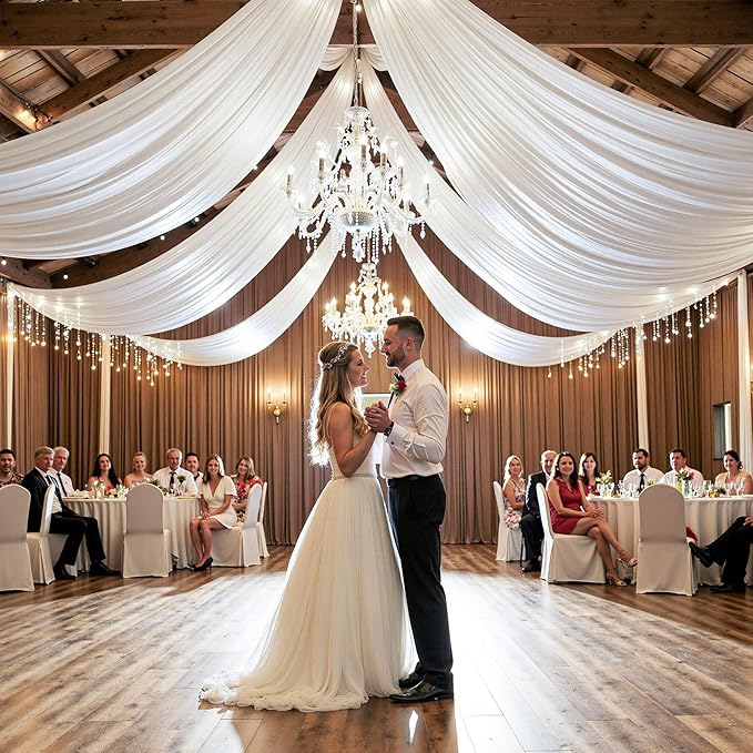 10x40ft White Ceiling Drapes for Wedding, Wrinkle Free Tent Curtains Thick Polyester 40 ft Extra Long Tent Ceiling Draping Arch Drapery for Birthday Party Event Canopy Decoration