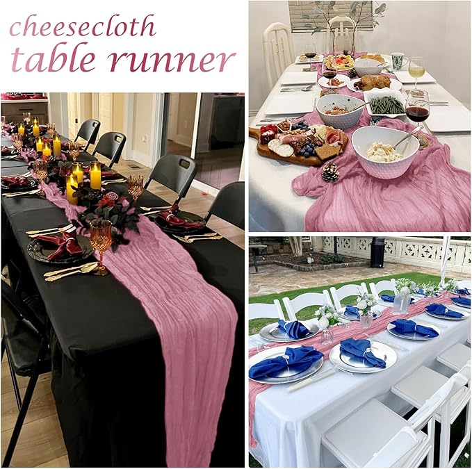 25 Pack Dusty Rose Cheesecloth Table Runner 17 x 108 Inch Gauze Table Runner Fabric Semi Sheer Cheese Cloth Table Decor Bulk for Rustic Romantic Wedding Baby Shower Table Decoration