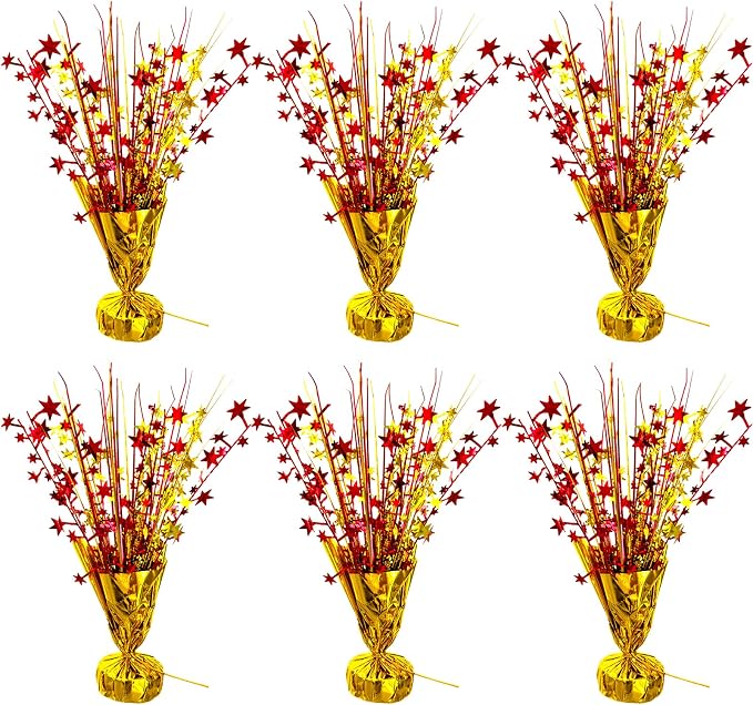 6 Pack Metallic Foil Spray Table Centerpiece Decoration Star Brust Glitter Table Topper Decor for Birthday Circus Casino Graduation Christmas New Year's Eve Party Supplies Red Gold