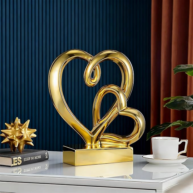 Wedding Anniversary Couples Gifts-Two Hearts Decor Resin Statue,1st to 50th for Her/Him,Engagement Present, Shimmering Love Symbol for Couple, Romantic Home Accent