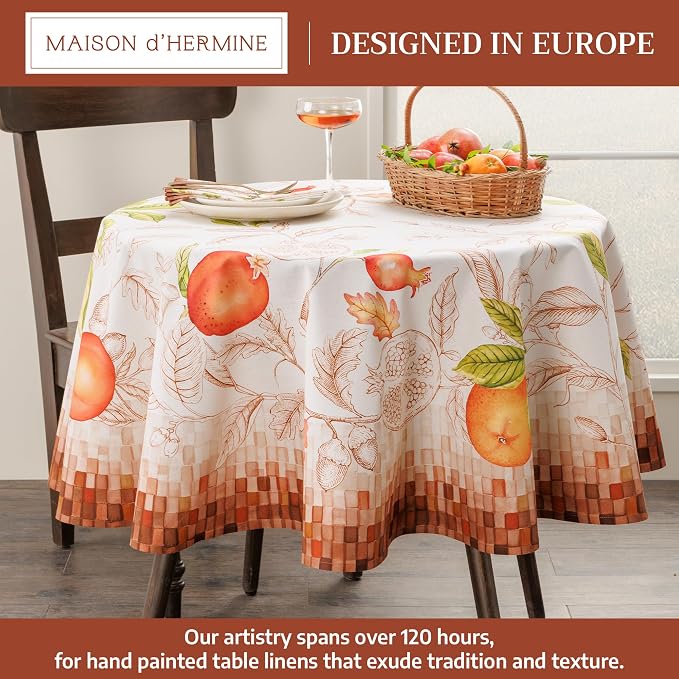 Maison d'Hermine Table Cloth Round Table 100% Cotton 63 Inches Tablecloth Reusable Decorative Everyday Use for Dining Room, Farmhouse, Home, Party, Festive & Wedding - Vintage Harvest