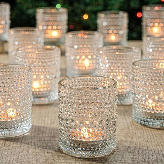 TRIRITE 36 Pcs Clear Votive Candle Holders for Wedding, 2x2.5 Elegant Tealight Candle Holder, Vintage Tea Light Holders for Bridal Shower & Table Centerpieces