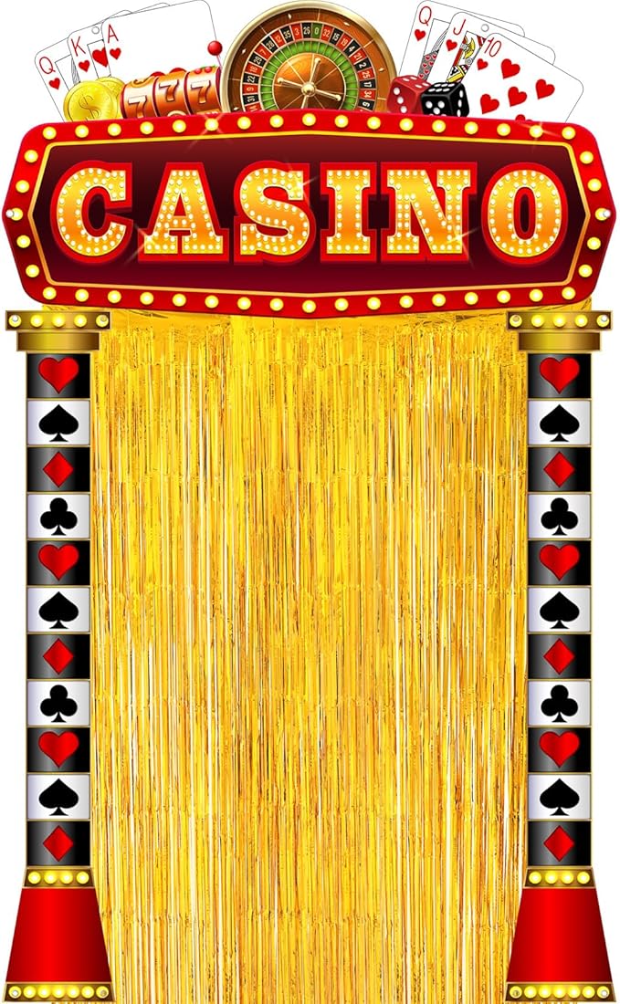 Peryiter 5 Pcs Casino Party Decorations with Gold Foil Curtain Backdrop Roaring Casino Themed Backdrop Awards Night Party Decor for Vintage Black Gold Art Event for Halloween, New Year, Birthday