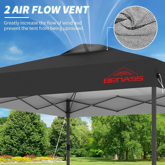 10x10 Pop Up Canopy, Easy Up Canopy Tent, Heavy Duty Tents for Parties, One Person Easy Set Up Event Tent, Black