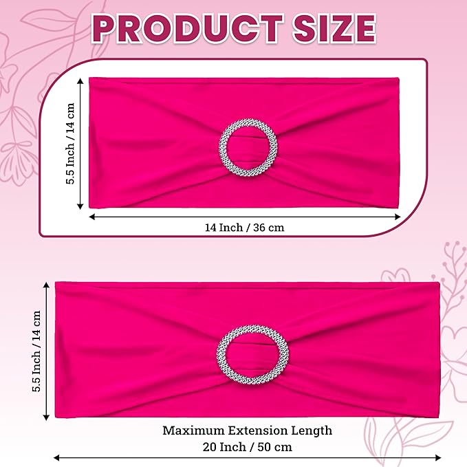 VDS - Magenta | Spandex Chair Sashes Bows | 150 PCS | Stretch Elastic Banquet Universal Folding Chair Band Tie with Silver Buckle Slider for Wedding Party Conference Celebration Event Decoration