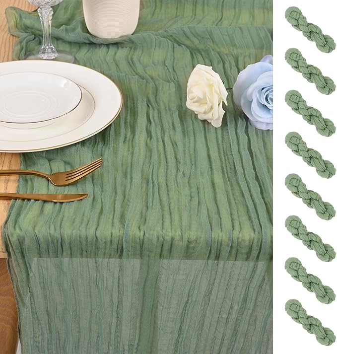 8 Pack 10Ft Cheesecloth Table Runner Sage Green, 20 x 120 Inch Rustic Gauze Boho Cheese Cloth Wedding Long Table Runner for Wedding Party Bridal Shower Decoration