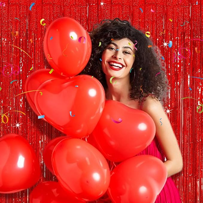 Tinsel Curtain Party Backdrop Red Birthday Party Decorations 5 Packs Glitter Foil Fringe Curtain Decor Streamers Photo Booth for Christmas Wedding Halloween Graduation