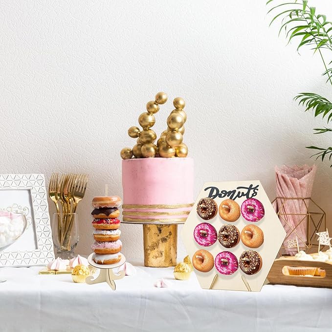 6 Pack Donut Stand Set Donut Wall Display Stand for Party Wooden Doughnut Board Holder for Dessert Table Baby Shower Wedding Birthday