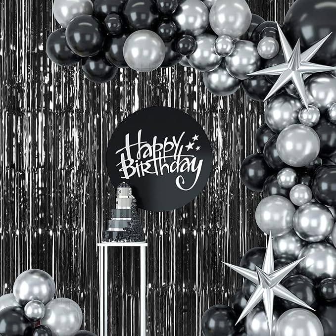 100 Pack Black Foil Fringe Backdrop Curtains 3.2ft x 8.2ft Black Tinsel Foil Fringe Curtains for Birthday Party Decorations Photo Booth Backdrop for Halloween Christmas New Year Holiday Decorations