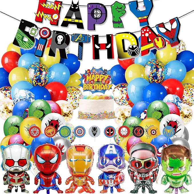 Birthday Decoration,Birthday Party Supplies,birthday Banner,Balloons,Toppers Cake Toppers,6 Pcs Large Foil Balloons for Kid's boy Girls