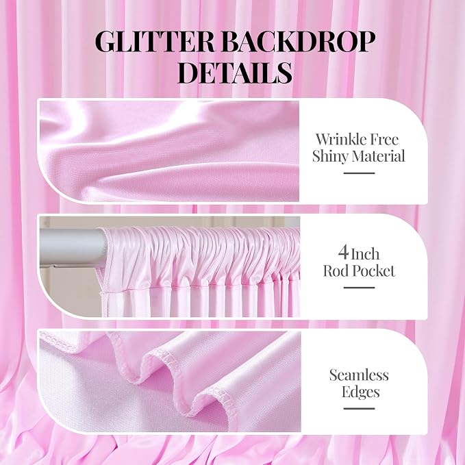 Pink Glitter Backdrop Curtains - 10x12FT Satin Photo Backdrop, Wrinkle-Free Shimmer Back Drop Cloth Shiny Drapes for Photobooth Wedding Birthday Parties Photoshoot Background Decorations