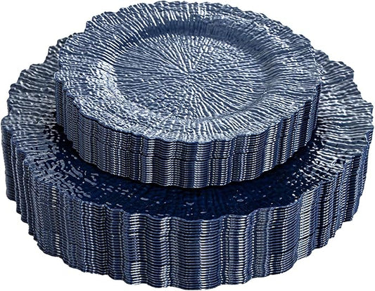 DaYammi 60Pcs Blue Plastic Plates - Dark Blue Pates Disposable - Heavy Duty Plastic Plates for Party Including 30 Dinner Plate, 30 Dessert Plate,blue Disposable plates for Party Wedding Dinner